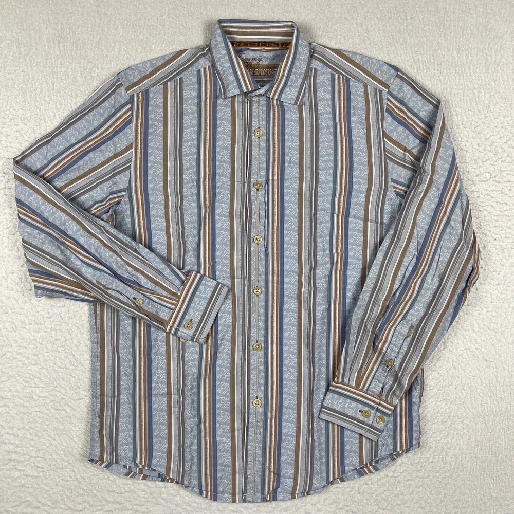 Tommy Bahama Shirt Mens Medium Striped Casual Party Travel Vacation Workwear